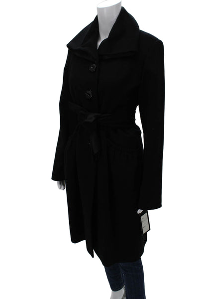 George Simonton Women Black Wool Overcoat Button Closure Long Sleeve Size S