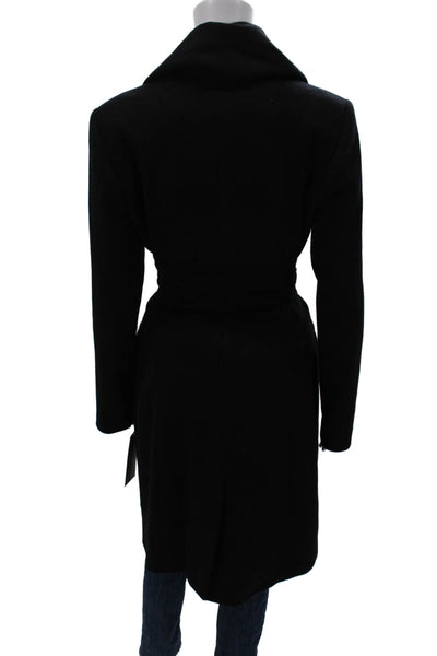 George Simonton Women Black Wool Overcoat Button Closure Long Sleeve Size S