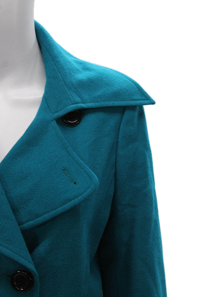 Christian Ruperto Women Pea Coat Blue Wool Button Long Sleeve Size 8