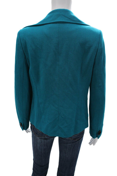 Christian Ruperto Women Pea Coat Blue Wool Button Long Sleeve Size 8