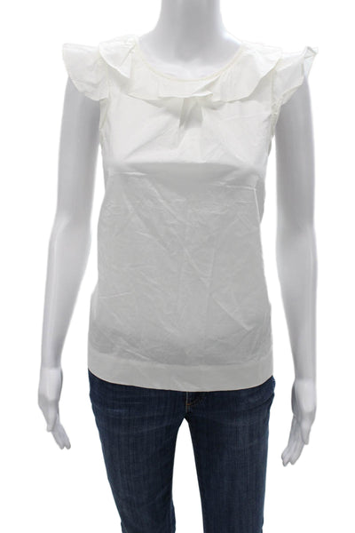 J Crew Women Blouse Sleeveless Round Neck Cotton White Petite Size 4P