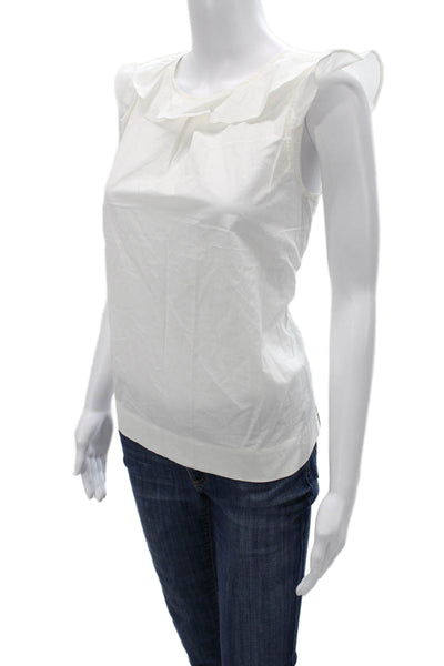 J Crew Women Blouse Sleeveless Round Neck Cotton White Petite Size 4P