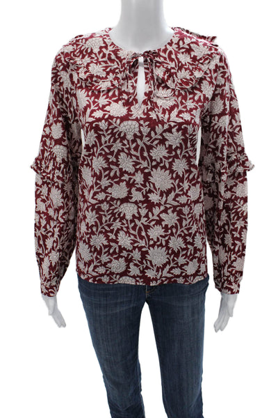 Ophelia & Indigo Women Basic Floral Cotton Round Neck Long Sleeve Blouse Size S