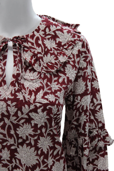 Ophelia & Indigo Women Basic Floral Cotton Round Neck Long Sleeve Blouse Size S
