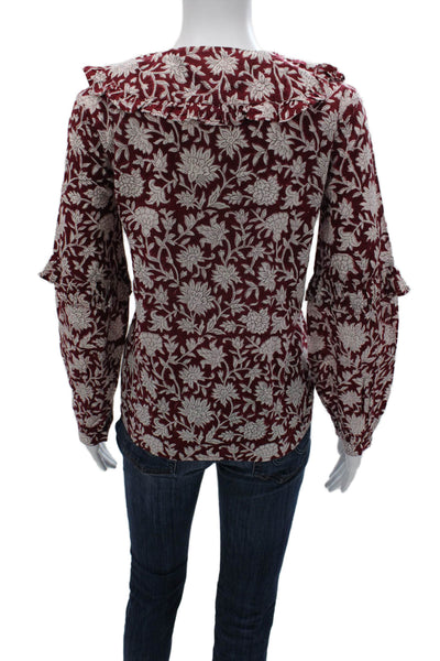 Ophelia & Indigo Women Basic Floral Cotton Round Neck Long Sleeve Blouse Size S