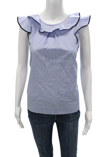 J Crew Women Cotton Sleeveless Round Neck Solid Blouse Blue Petite Size 4P