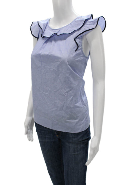 J Crew Women Cotton Sleeveless Round Neck Solid Blouse Blue Petite Size 4P