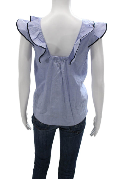 J Crew Women Cotton Sleeveless Round Neck Solid Blouse Blue Petite Size 4P