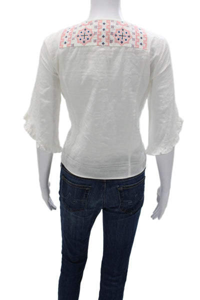 Madewell Women Basic Geometric Cotton Round Neck 3/4 Sleeve Blouse Size S