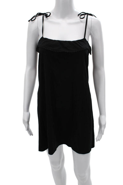 Sezane Women Black Sundress Pima Cotton Square Neck Sleeveless Short Size S