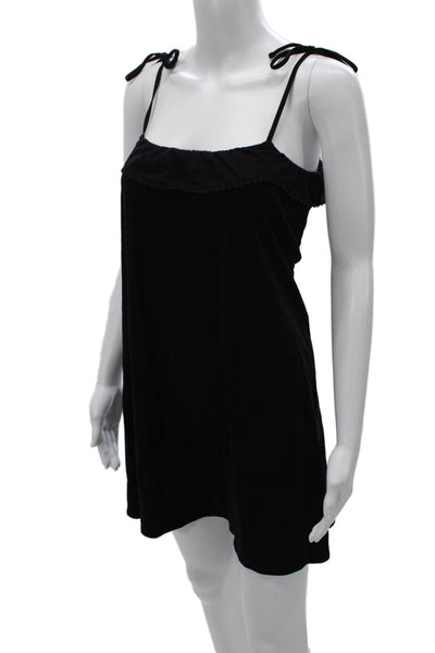 Sezane Women Black Sundress Pima Cotton Square Neck Sleeveless Short Size S