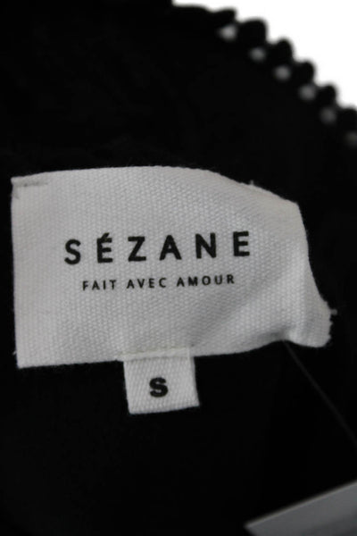 Sezane Women Black Sundress Pima Cotton Square Neck Sleeveless Short Size S