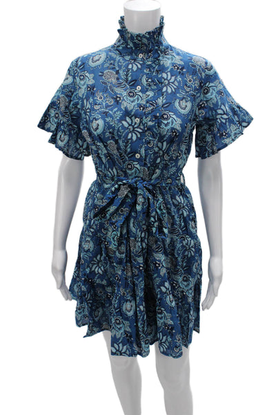 Mille Resort & Travel Womens Shirt Dress Blue Floral Cotton Size XS