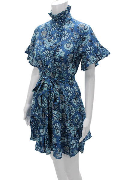 Mille Resort & Travel Womens Shirt Dress Blue Floral Cotton Size XS