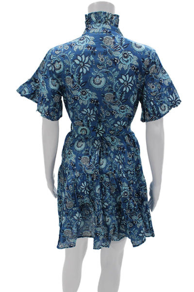 Mille Resort & Travel Womens Shirt Dress Blue Floral Cotton Size XS