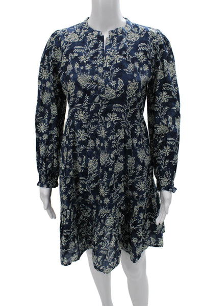 Madison Mathews Womens Blue Fit & Flare Cotton Long Sleeve Dress Size S