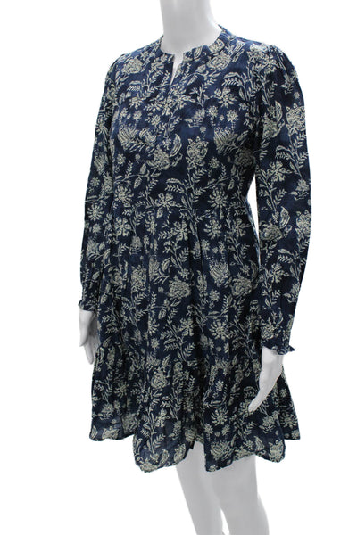 Madison Mathews Womens Blue Fit & Flare Cotton Long Sleeve Dress Size S