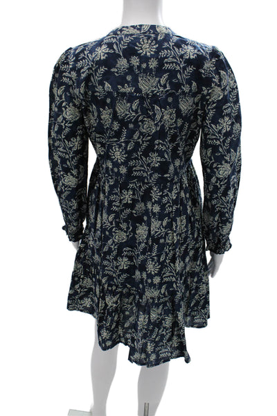 Madison Mathews Womens Blue Fit & Flare Cotton Long Sleeve Dress Size S