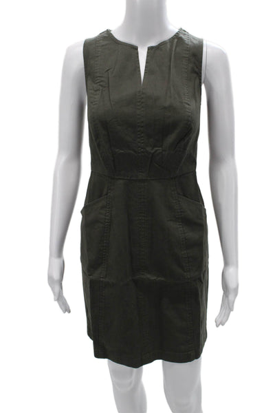 Boden Womens Sheath Dress Green Cotton V-Neck Sleeveless Knee Length Size 4P