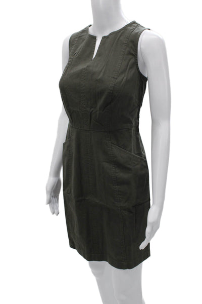 Boden Womens Sheath Dress Green Cotton V-Neck Sleeveless Knee Length Size 4P