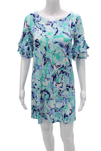 Lilly Pulitzer Women Shift Dress Multicolor Floral Boat Neck Short Size XS