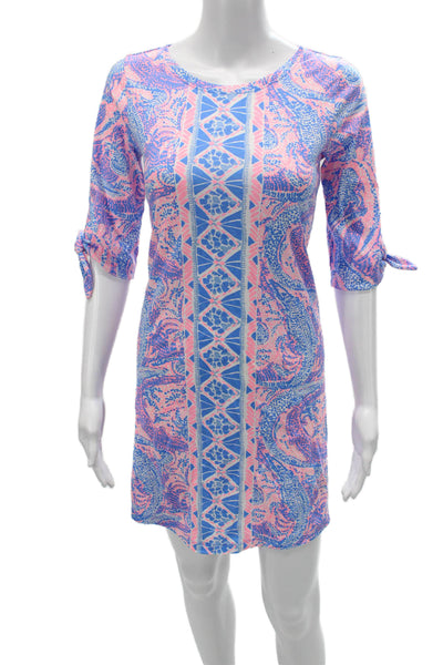 Lilly Pulitzer Womens Pink Pima Cotton Shift Dress 3/4 Sleeve Short Size XS
