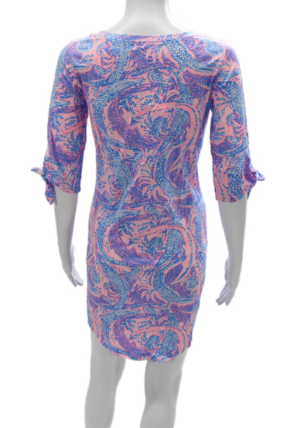Lilly Pulitzer Womens Pink Pima Cotton Shift Dress 3/4 Sleeve Short Size XS