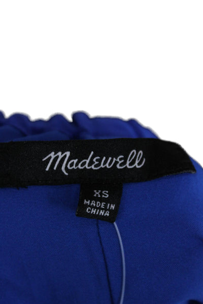 Madewell Womens Silk Off Shoulder Shift Dress Blue Short Sleeve Size XS