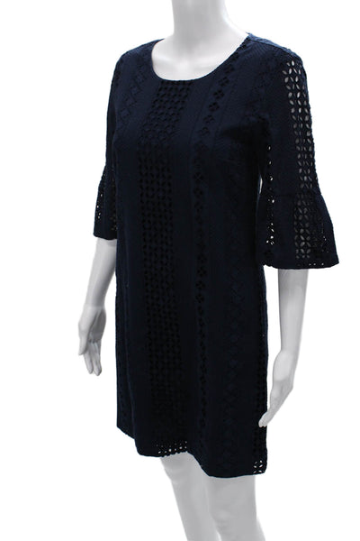 J Crew Womens Shift Dress Blue Geometric 3/4 Sleeve Knee Length Size 0