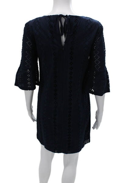 J Crew Womens Shift Dress Blue Geometric 3/4 Sleeve Knee Length Size 0