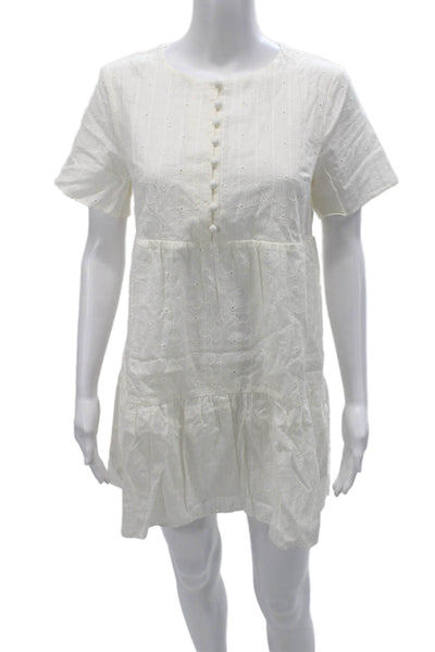 Madewell Womens White Floral Shift Dress Knee Length Short Sleeve Size PS