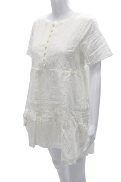 Madewell Womens White Floral Shift Dress Knee Length Short Sleeve Size PS