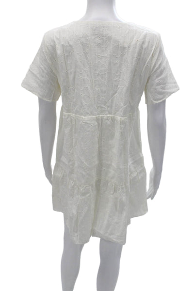 Madewell Womens White Floral Shift Dress Knee Length Short Sleeve Size PS