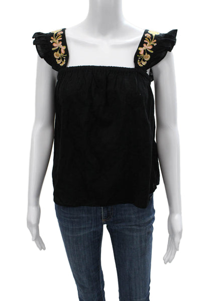 Madewell Womens Black Cotton Floral Square Neck Basic Tank Sleeveless Size XS