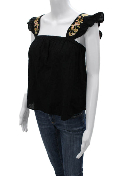 Madewell Womens Black Cotton Floral Square Neck Basic Tank Sleeveless Size XS