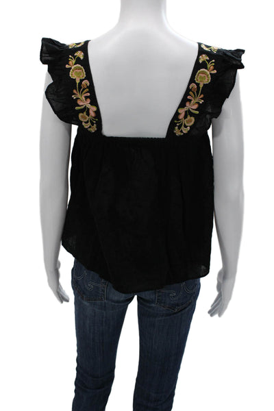 Madewell Womens Black Cotton Floral Square Neck Basic Tank Sleeveless Size XS