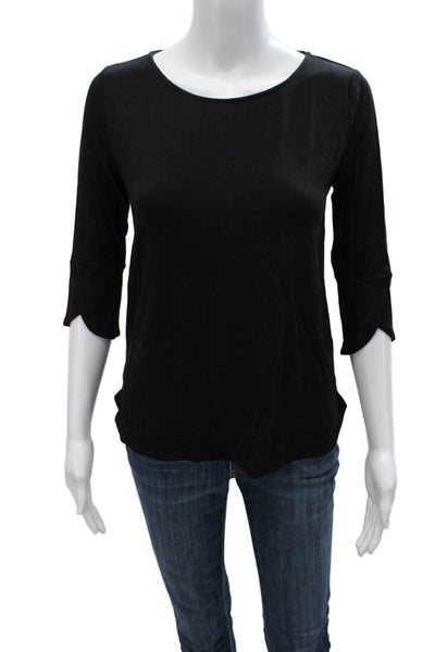 Amour Vert Women Basic Black Scoop Neck 3/4 Sleeve Modal T-Shirt Size XS