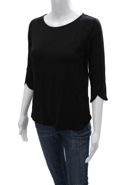 Amour Vert Women Basic Black Scoop Neck 3/4 Sleeve Modal T-Shirt Size XS