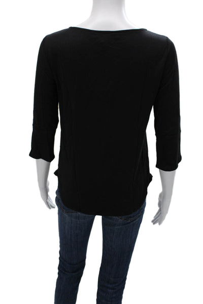 Amour Vert Women Basic Black Scoop Neck 3/4 Sleeve Modal T-Shirt Size XS