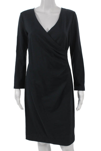 Armani Collezioni Women Black Wrap Dress Long Sleeve V-Neck Size 8