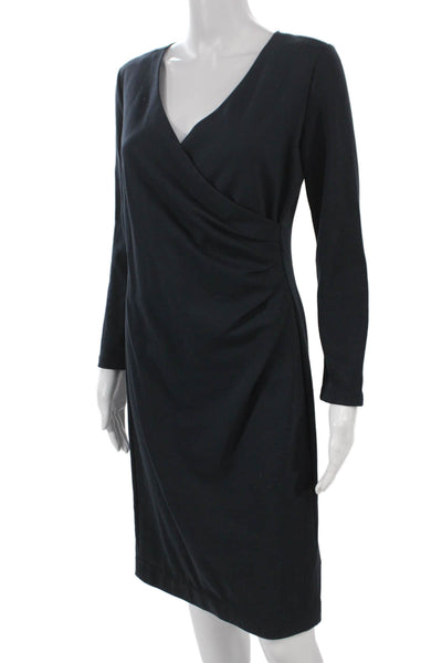 Armani Collezioni Women Black Wrap Dress Long Sleeve V-Neck Size 8