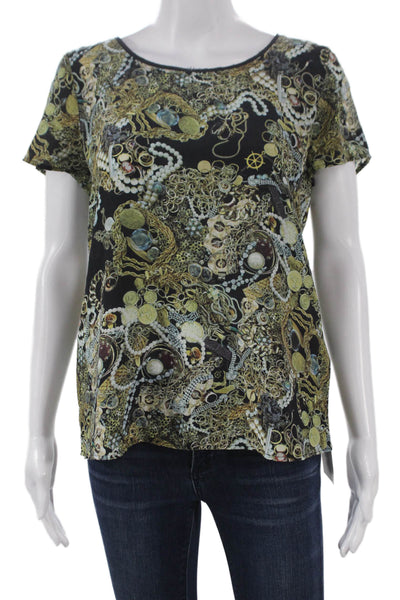 Joie Women Multicolor Silk Geometric Short Sleeve Basic Blouse Size S