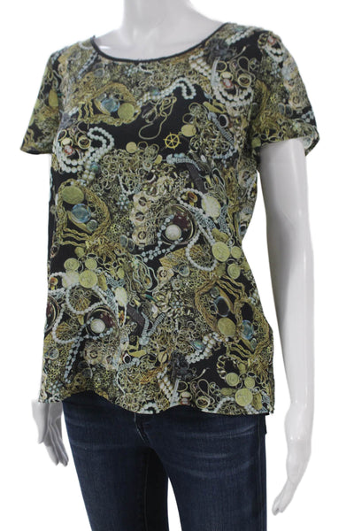 Joie Women Multicolor Silk Geometric Short Sleeve Basic Blouse Size S
