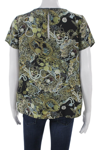 Joie Women Multicolor Silk Geometric Short Sleeve Basic Blouse Size S
