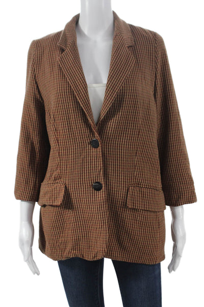 Laurel Women Brown Striped Wool Blazer Button 3/4 Sleeve Size 42