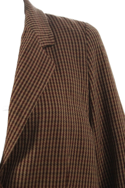Laurel Women Brown Striped Wool Blazer Button 3/4 Sleeve Size 42