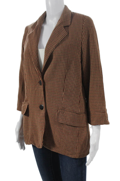 Laurel Women Brown Striped Wool Blazer Button 3/4 Sleeve Size 42
