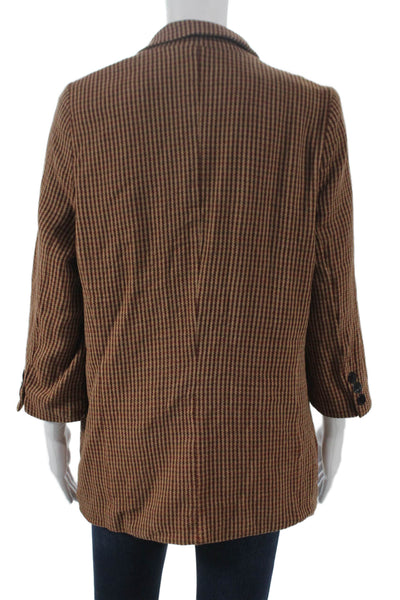 Laurel Women Brown Striped Wool Blazer Button 3/4 Sleeve Size 42