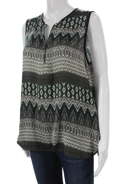 L Agence Womens Basic Tank V-Neck Gray Geometric Polyester Sleeveless Size 8