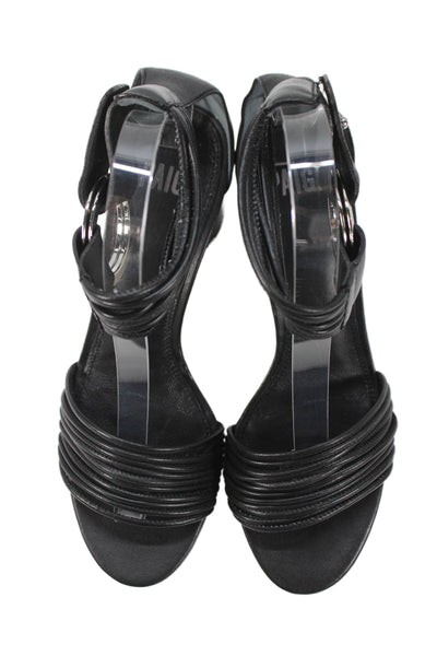 Paige Womens Leather Ankle Strap Sandal Heels Black Size 37 7